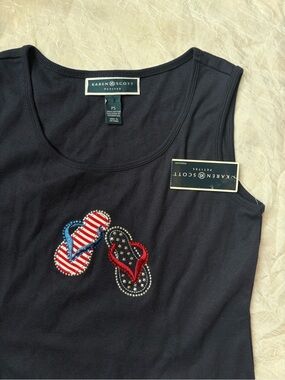 Karen Scott Navy Sleeveless Tank with Patriotic Flip-Flop Heart Appliqué